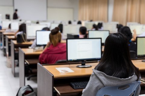 Students taking online assessment test