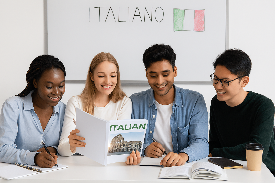 International students taking Italian class